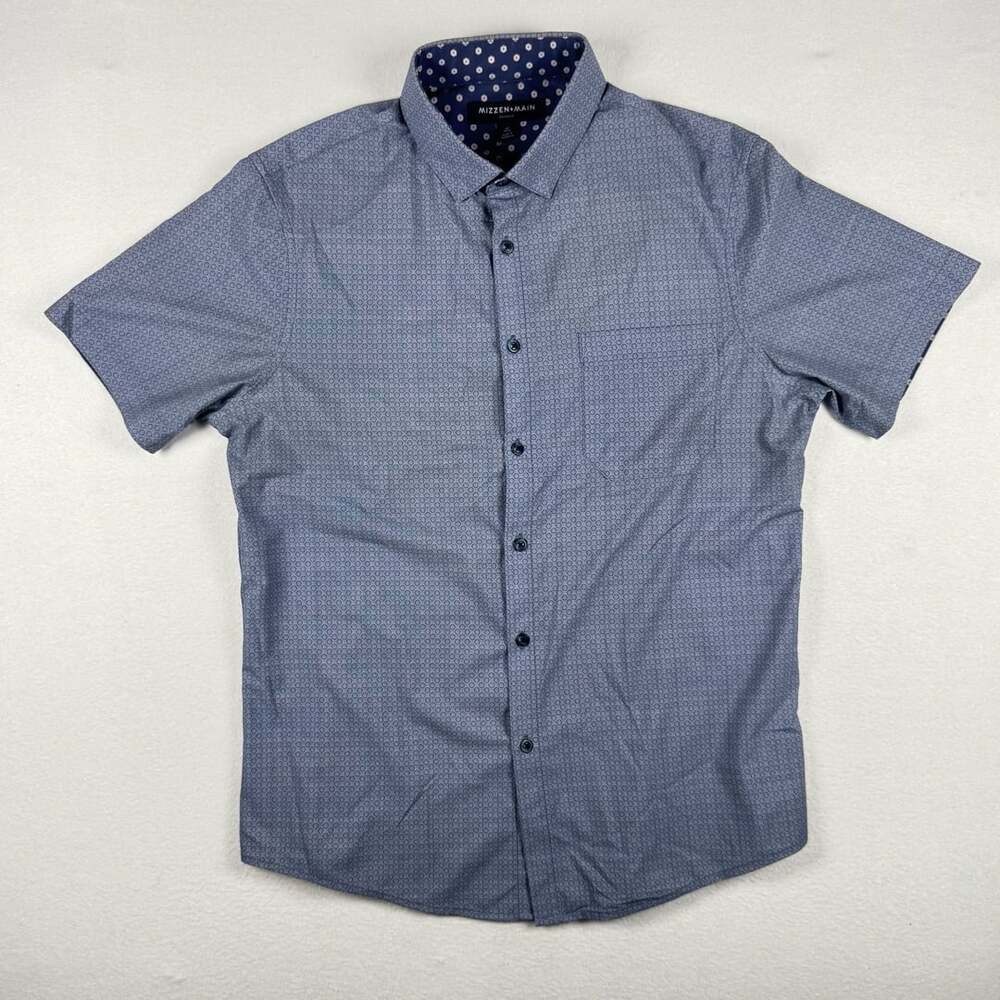 Mizzen + Main Leeward Short Sleeve Shirt Size M Trim Blue Geometric